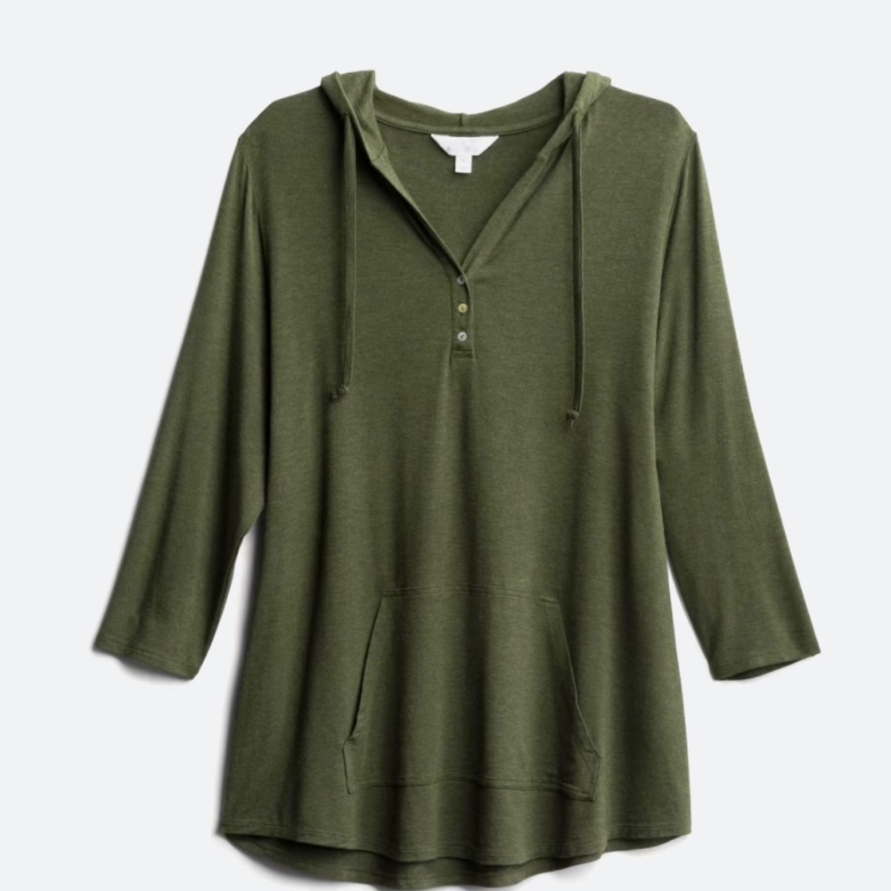 Market & Spruce Hooded Henley Olive 1X